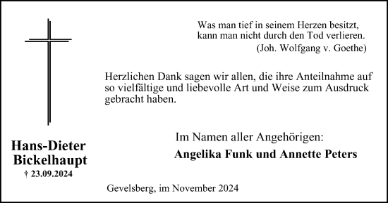 Traueranzeige von Hans-Dieter Bickelhaupt von Tageszeitung
