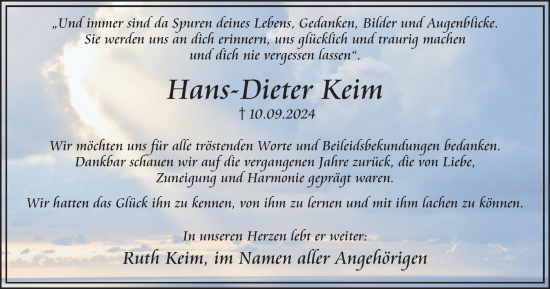 Traueranzeige von Hans-Dieter Keim von Tageszeitung