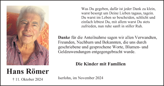 Traueranzeige von Hans Römer von Tageszeitung