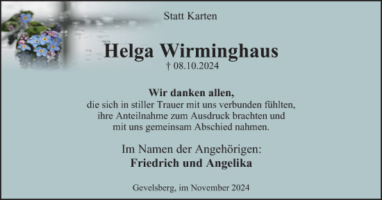 Traueranzeige von Helga Wirminghaus von Tageszeitung
