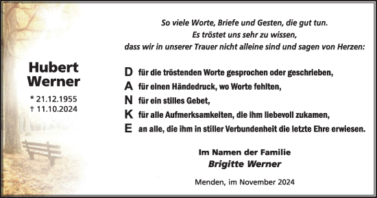 Traueranzeige von Hubert Werner von Tageszeitung