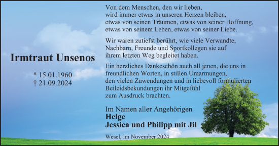 Traueranzeige von Irmtraut Unsenos von Tageszeitung