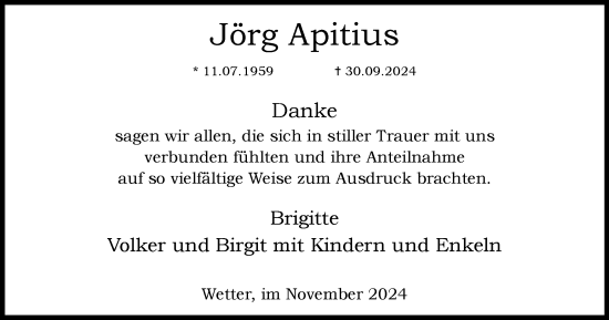 Traueranzeige von Jörg Apitius von Tageszeitung