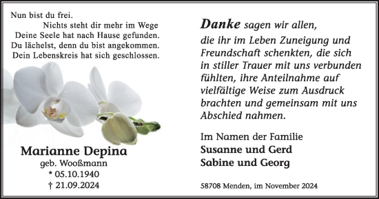 Traueranzeige von Marianne Depina von Tageszeitung