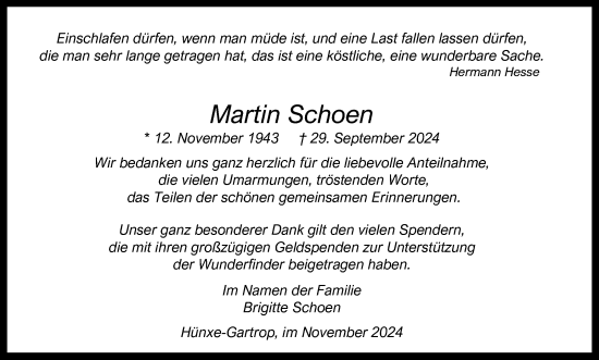 Traueranzeige von Martin Schoen von Tageszeitung