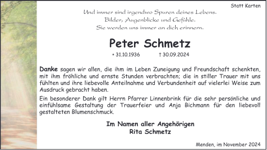 Traueranzeige von Peter Schmetz von Tageszeitung