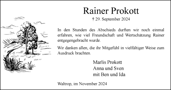 Traueranzeige von Rainer Prokott von Tageszeitung