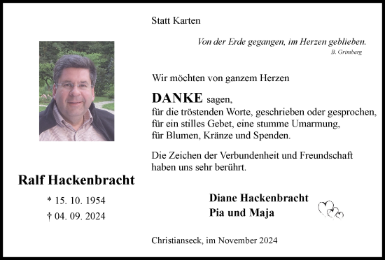 Traueranzeige von Ralf Hackenbracht von Tageszeitung