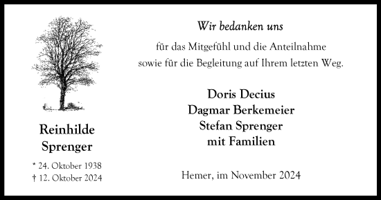 Traueranzeige von Reinhilde Sprenger von Tageszeitung