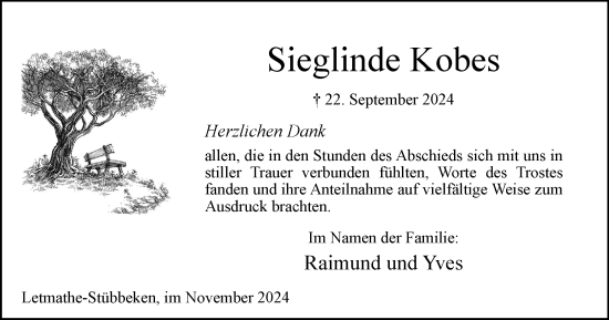 Traueranzeige von Sieglinde Kobes von Tageszeitung