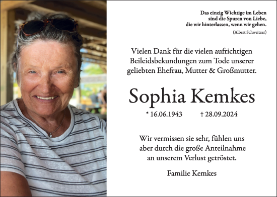 Traueranzeige von Sophia Kemkes von Tageszeitung