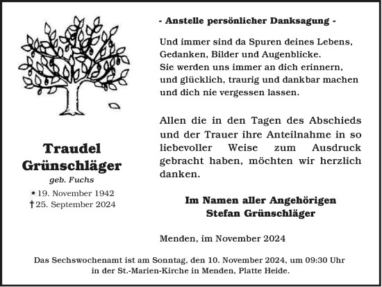 Traueranzeige von Stefan Grünschläger von Tageszeitung