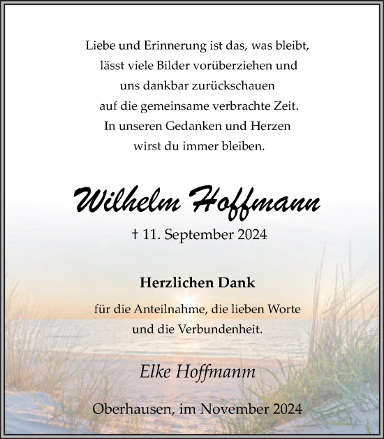 Traueranzeige von Wilhelm Hoffmann von Tageszeitung