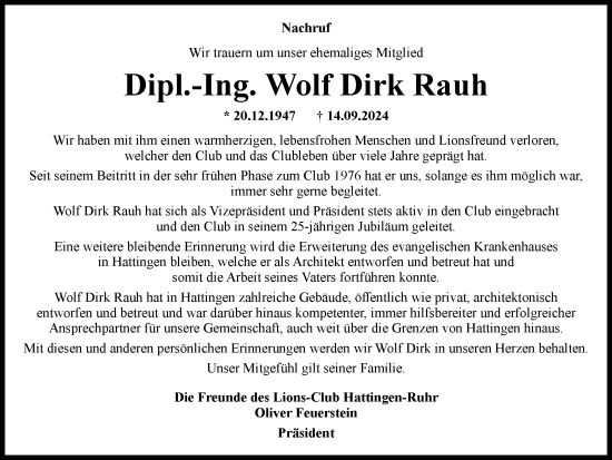 Traueranzeige von Wolf Dirk Rauh von Tageszeitung