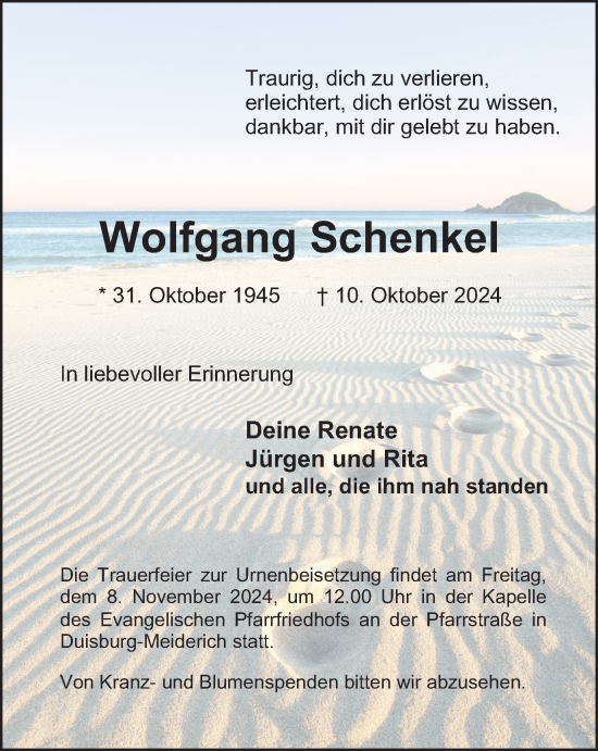 Traueranzeige von Wolfgang Schenkel von Tageszeitung