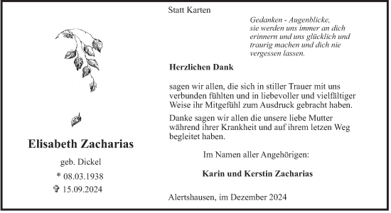 Traueranzeige von Elisabeth Zacharias von Tageszeitung