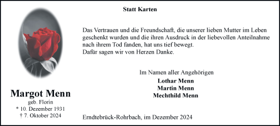 Traueranzeige von Margot Menn von Tageszeitung
