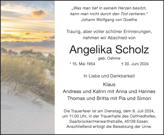 Traueranzeige von Angelika Scholz von Tageszeitung