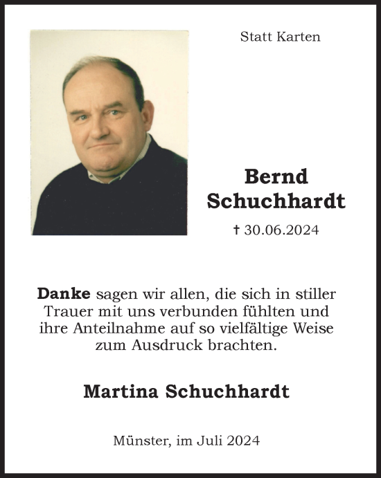 Traueranzeige von Bernd Schuchhardt von Tageszeitung