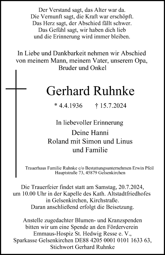 Traueranzeige von Gerhard Ruhnke von Tageszeitung