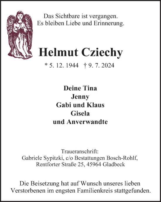 Traueranzeige von Helmut Cziechy von Tageszeitung