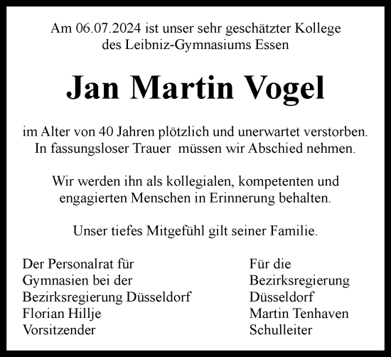 Traueranzeige von Jan Martin Vogel von Tageszeitung