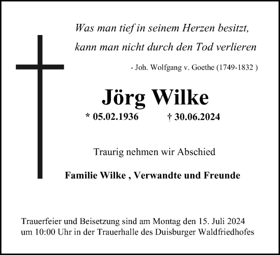 Traueranzeige von Jörg Wilke von Tageszeitung