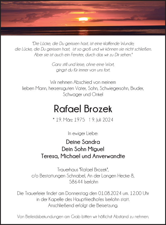 Traueranzeige von Rafael Brozek von Tageszeitung
