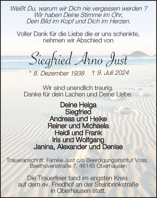Traueranzeige von Siegfried Arno Just von Tageszeitung