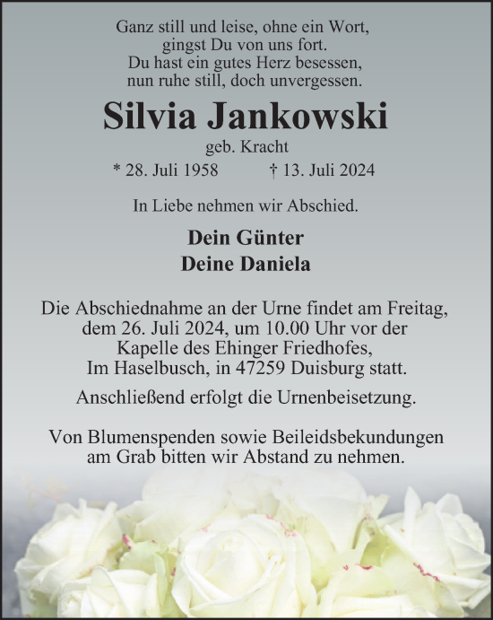 Traueranzeige von Silvia Jankowski von Tageszeitung