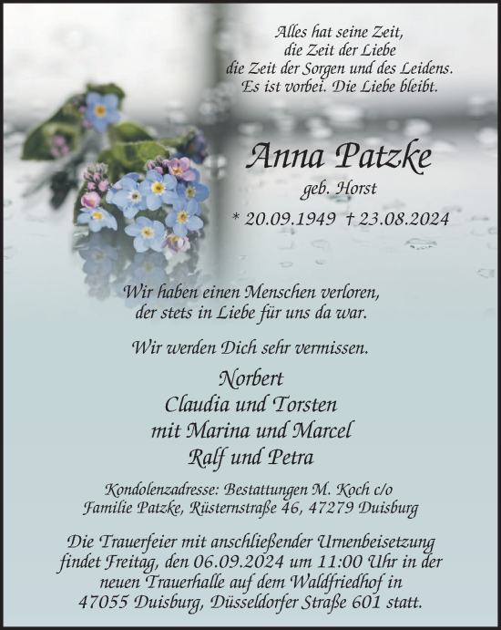 Traueranzeige von Anna Patzke von Tageszeitung