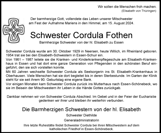 Traueranzeige von Cordula Fothen von Tageszeitung