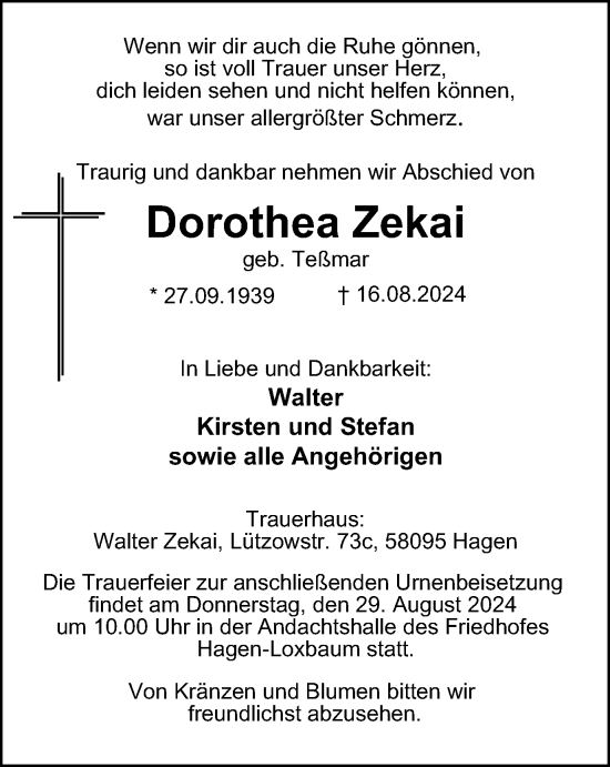 Traueranzeige von Dorothea Zekai von Tageszeitung