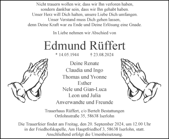 Traueranzeige von Edmund Rüffert von Tageszeitung