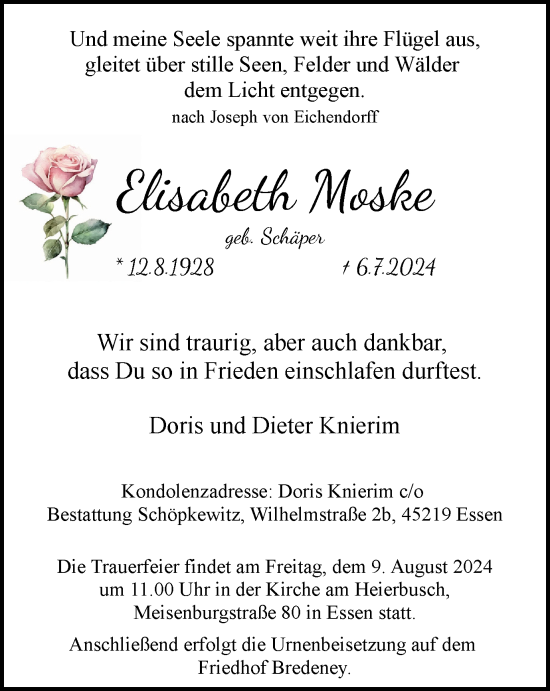 Traueranzeige von Elisabeth Moske von Tageszeitung