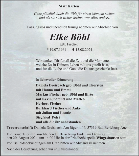 Traueranzeige von Elke Böhl von Tageszeitung