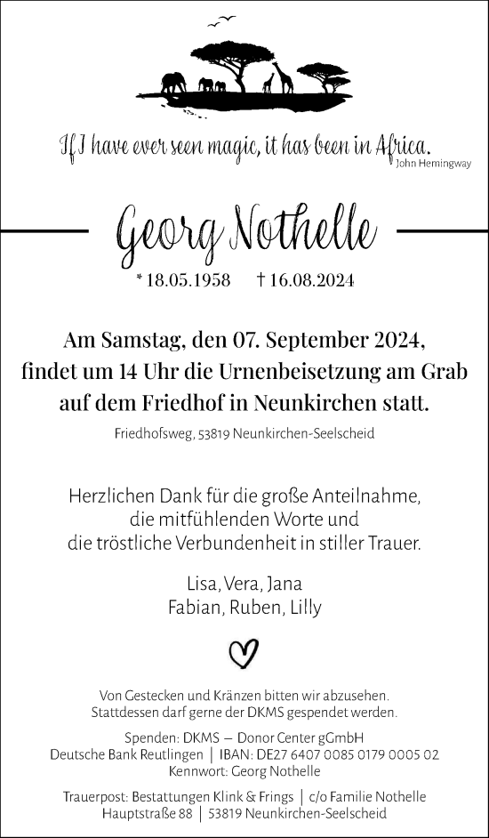 Traueranzeige von Georg Nothelle von Tageszeitung