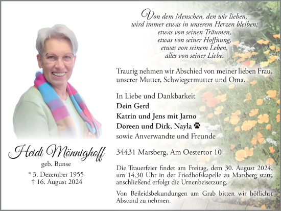 Traueranzeige von Heidi Mönnighoff von Tageszeitung
