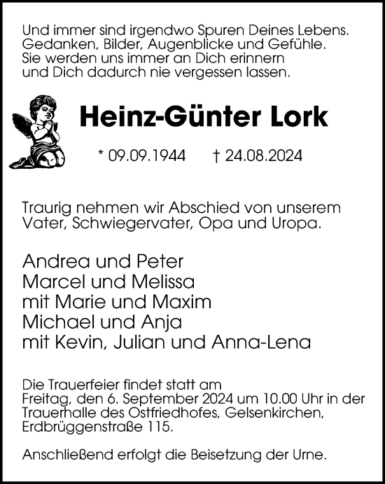 Traueranzeige von Heinz-Günter Lork von Tageszeitung