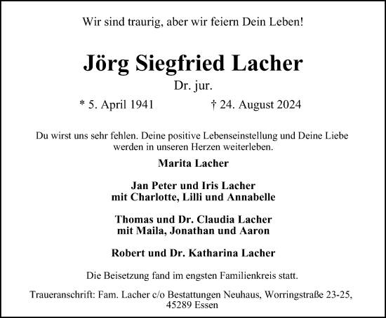 Traueranzeige von Jörg Siegfried Lacher von Tageszeitung