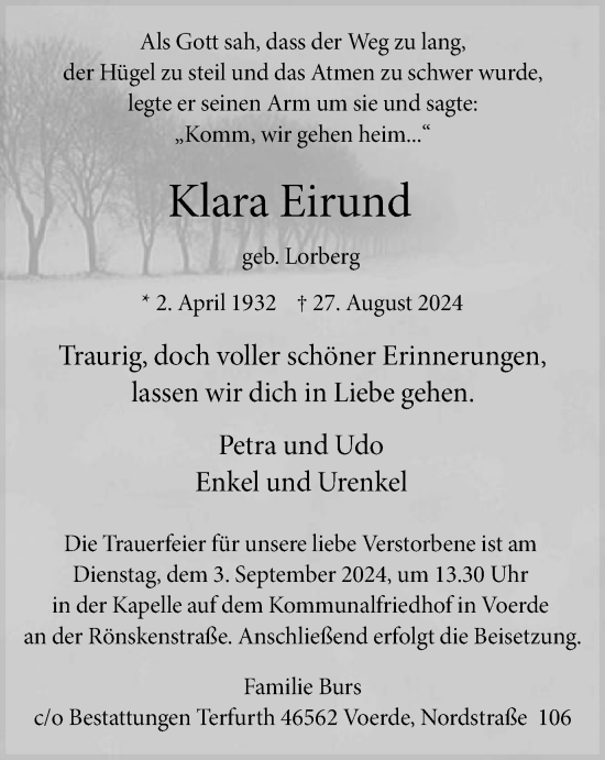 Traueranzeige von Klara Eirund von Tageszeitung