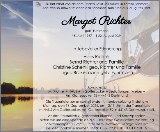 Traueranzeige von Margot Richter von Tageszeitung