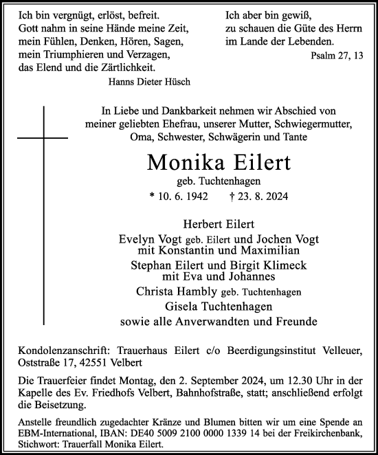 Traueranzeige von Monika Eilert von Tageszeitung