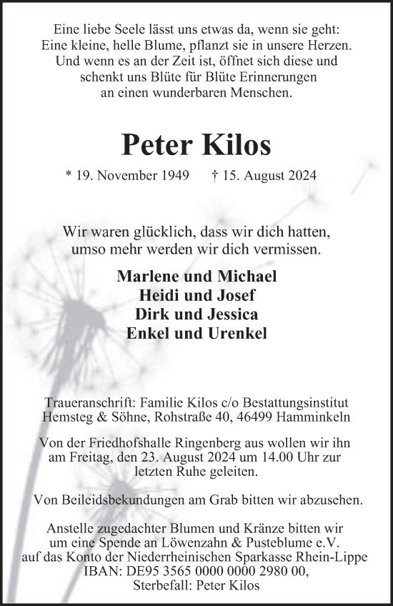 Traueranzeige von Peter Kilos von Tageszeitung
