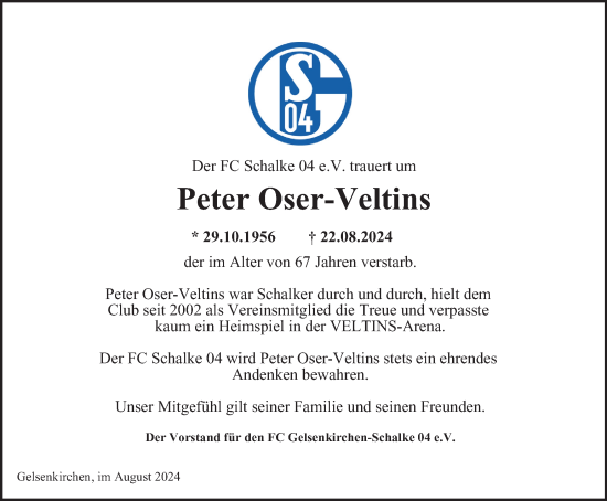 Traueranzeige von Peter Oser-Veltins von Tageszeitung