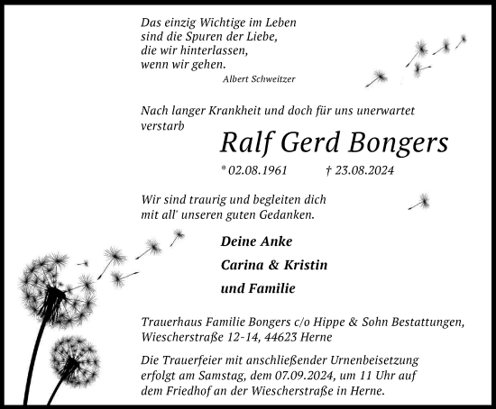 Traueranzeige von Ralf Gerd Bongers von Tageszeitung