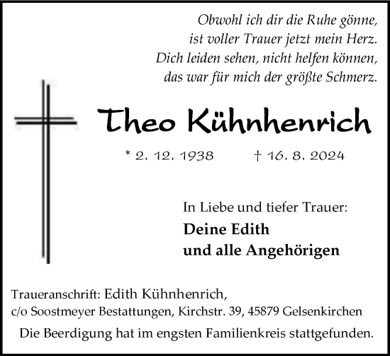 Traueranzeige von Theo Kühnhenrich von Tageszeitung