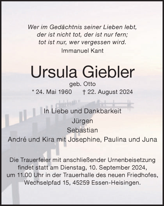 Traueranzeige von Ursula Giebler von Tageszeitung