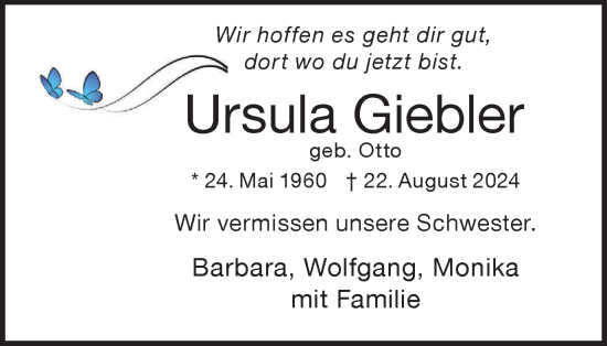 Traueranzeige von Ursula Giebler von Tageszeitung