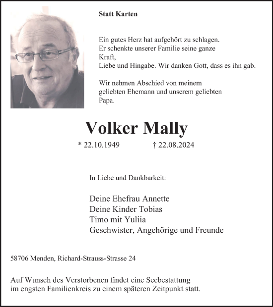 Traueranzeige von Volker Mally von Tageszeitung